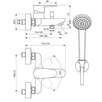 Ideal Standard Cerafine O bateria wannowo-prysznicowa ścienna chrom BC706AA