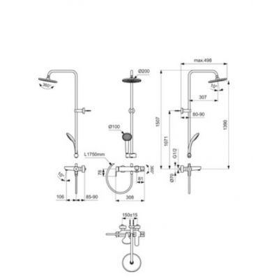 Ideal Standard Cerafine zestaw wannowo-prysznicowy ścienny z deszczownicą czarny BC749XG