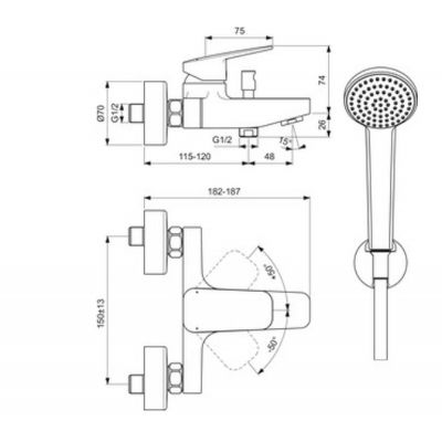 Ideal Standard Ceraplan bateria wannowo-prysznicowa ścienna termostatyczna chrom BD258AA
