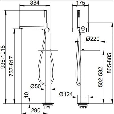 Keuco Edition 400 bateria wannowa wolnostojąca brąz szczotkowany 51527030100