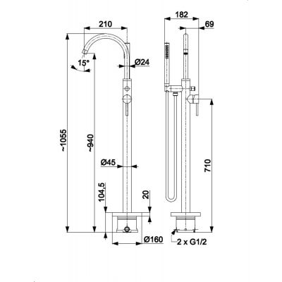 KFA Armatura Moza bateria wannowo-prysznicowa wolnostojąca gun metal grey 5035-510-61