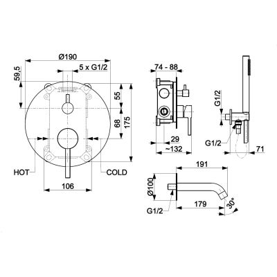 KFA Armatura Moza bateria wannowo-prysznicowa podtynkowa miedź szczotkowana 5039-401-34