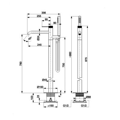 KFA Armatura Moza 316L bateria wannowo-prysznicowa wolnostojąca stal inox 5045-510-22