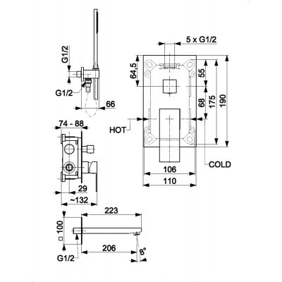 KFA Armatura Logon Gun Metal Grey zestaw wannowo-prysznicowy podtynkowy szary 5139-401-61