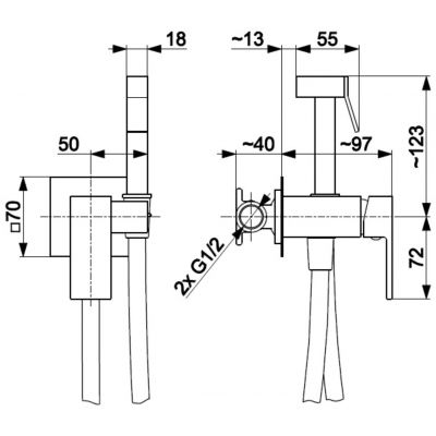 KFA Armatura Logon Gun Metal Grey bateria bidetowa podtynkowa z zestawem prysznicowym grafit 5139-512-61