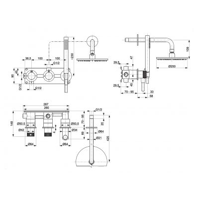 KFA Armatura Moza 316L zestaw prysznicowy podtynkowy z deszczownicą stal inox 5779-510-22
