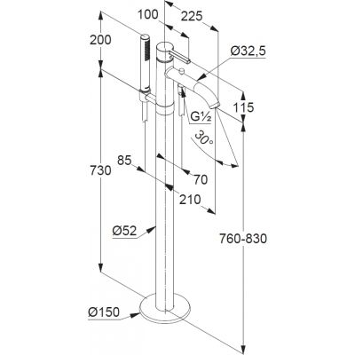 Kludi Nova Fonte Pura bateria wannowo-prysznicowa wolnostojąca złoty szczotkowany 38590N015