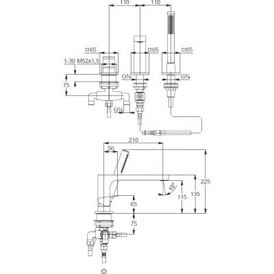 Kludi Decus bateria wannowo-prysznicowa nawannowa czarny mat 544483975