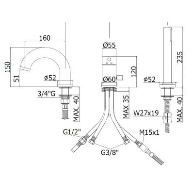 Kronenbach Lima 2.0 Black bateria wannowo-prysznicowa nawannowa czarny mat 100.4206SMKB