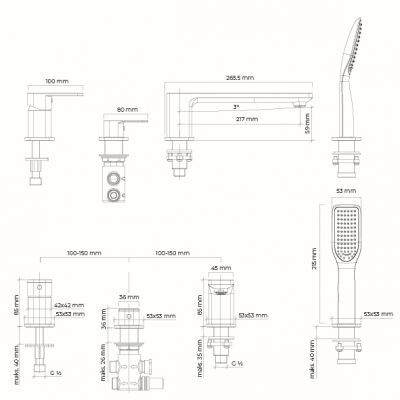 Oltens Hadsel bateria wannowo-prysznicowa nawannowa czarny mat 34203300