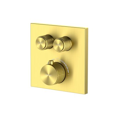 Zestaw Oltens Onega (S) bateria podtynkowa termostatyczna z deszczownicą 30 cm Vindel  i kompletem prysznicowym Ume złoto szczotkowane 36620810