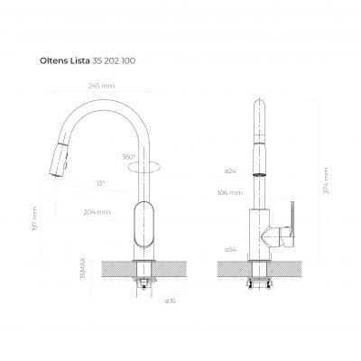 Zestaw Franke Orion OID 611-62 zlewozmywak 62x50 cm z baterią kuchenną Oltens Lista onyx/chrom (1140286441, 35202100)
