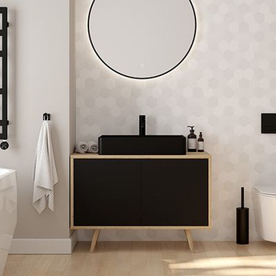 Oltens Duve umywalka 59x43,5 cm prostokątna ścienna-nablatowa czarna 41300300