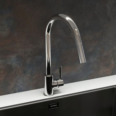 Zestaw Oltens Stalvask zlewozmywak stalowy 44x44 cm z baterią kuchenną Litla stal polerowana/chrom (71100100, 35204100)