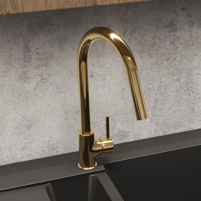 Zestaw Franke Sirius SID 610 zlewozmywak 56x53 cm z baterią kuchenną Oltens Litla onyx/złoty połysk (1140205049, 35204800)