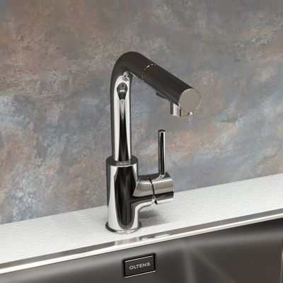 Zestaw Oltens Gravan zlewozmywak granitowy 1-komorowy 62x50 cm z baterią kuchenną Myvat czarny mat/chrom (72102300, 35205100)