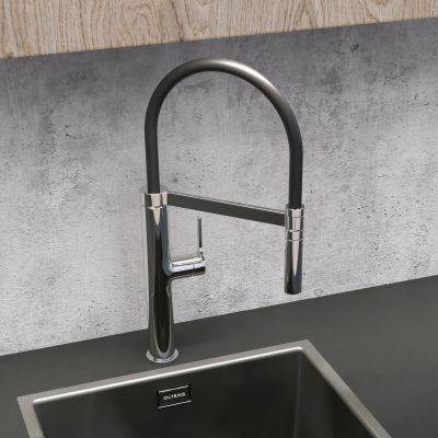 Zestaw Oltens Stalvask zlewozmywak stalowy 54x44 cm z baterią kuchenną Borga stal polerowana/chrom/czarny (71101100, 35207100)