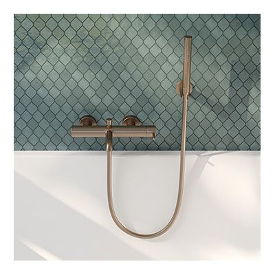 Zestaw Oltens Katla bateria podtynkowa termostatyczna z deszczownicą 30 cm Vindel i kompletem prysznicowym Ume miedź szczotkowana 36608610