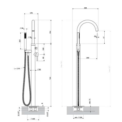Omnires Y bateria wannowo-prysznicowa wolnostojąca mosiądz Y1233-SBSB