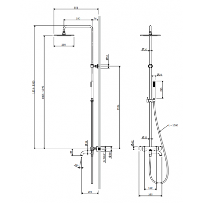 Omnires Y zestaw wannowo-prysznicowy ścienny termostatyczny z deszczownicą nikiel Y1234NI