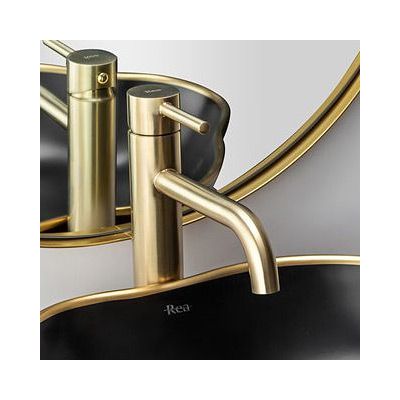 Rea Lungo L. Gold bateria umywalkowa stojąca wysoka jasnozłoty szczotkowany REA-B4526