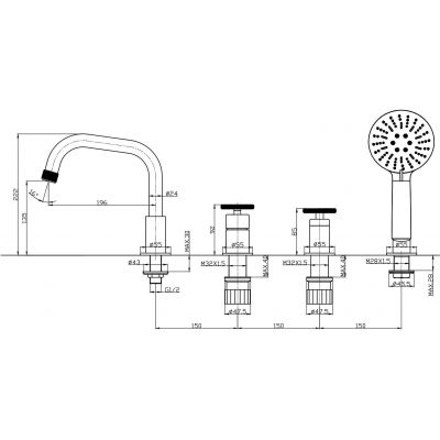Sea-Horse Loftea Black bateria wannowo-prysznicowa 4-otworowa czarny mat BJV403/1B