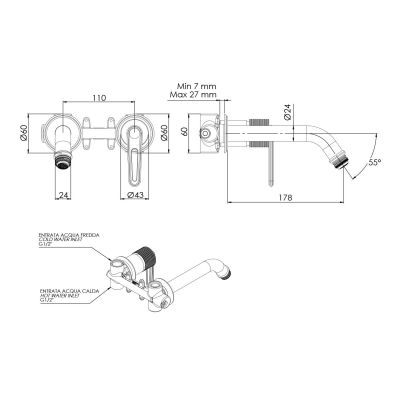 Sapho Bebe bateria umywalkowa podtynkowa złoty BB018/17