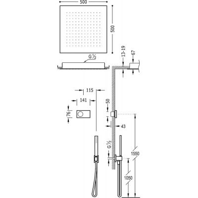 Tres Shower Technology zestaw prysznicowy podtynkowy termostatyczny z deszczownicą chrom/biały 092.865.61