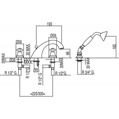 Tres Retro-Tres bateria wannowo-prysznicowa 4-otworowa stary mosiądz 5.24.146.01