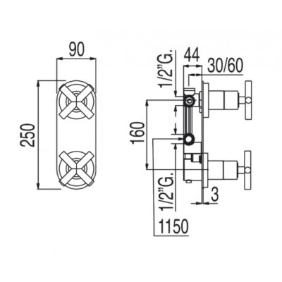 Tres Bimax bateria wannowo-prysznicowa podtynkowa termostatyczna chrom 1.63.251
