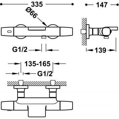 Tres Over-Wall bateria wannowo-prysznicowa ścienna termostatyczna chrom 19017499