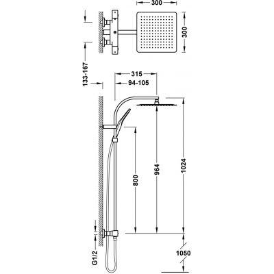 Tres Over-Wall zestaw prysznicowy ścienny termostatyczny z deszczownicą chrom 19039309