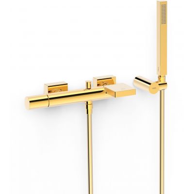 Tres Project bateria wannowo-prysznicowa ścienna z kaskadą złota 24k 21117001OR