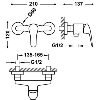 Tres Base Plus bateria prysznicowa ścienna chrom 21626710