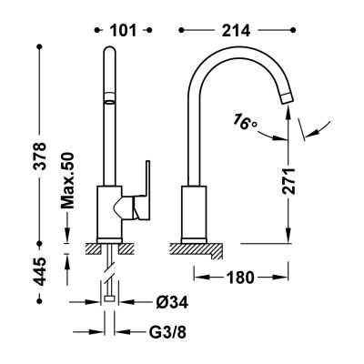 Tres Cocina bateria kuchenna stojąca chrom 21644020