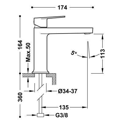 Tres Project bateria umywalkowa stojąca stal 22110401AC