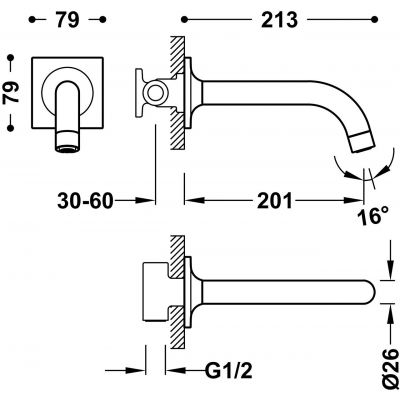 Tres Selection wylewka ścienna stal 22118101AC