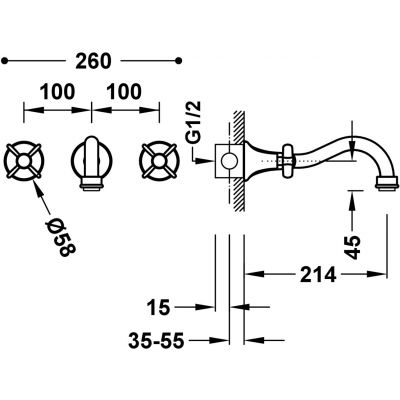 Tres Clasic-Tres bateria umywalkowa podtynkowa mosiądz 24215101LV