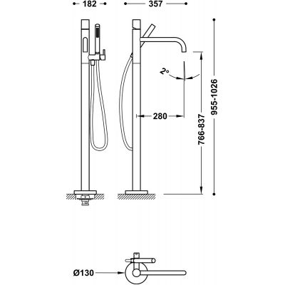 Tres Study bateria wannowo-prysznicowa wolnostojąca chrom 26247006