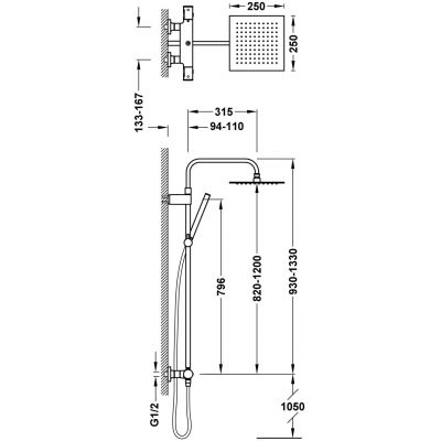 Tres Over-Wall zestaw prysznicowy ścienny termostatyczny z deszczownicą chrom 19038709