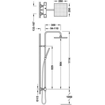 Tres Over-Wall zestaw prysznicowy ścienny termostatyczny z deszczownicą chrom 19039317