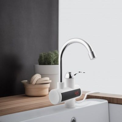 YokaHome Hiteo bateria kuchenna z przepływowym podgrzewaczem stojąca chrom-biała BZ.HITEO