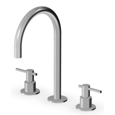 Zucchetti Helm bateria umywalkowa stojąca 3-otworowa stal nierdzewna szczotkowana/radełkowanie pionowe ZHL516.XG2