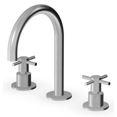 Zucchetti Helm bateria umywalkowa stojąca 3-otworowa szczotkowana stal szczotkowana/radełkowanie pionowe ZHM515.XG2