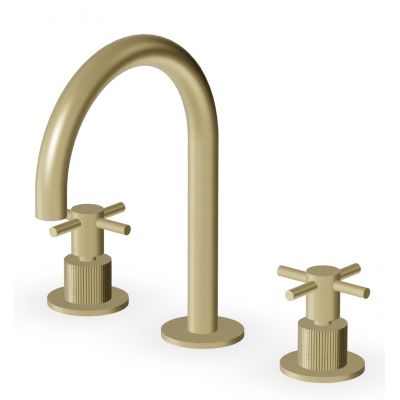 Zucchetti Helm bateria umywalkowa stojąca 3-otworowa brytyjskie złoto szczotkowane/radełkowanie pionowe ZHM515.XP31G2