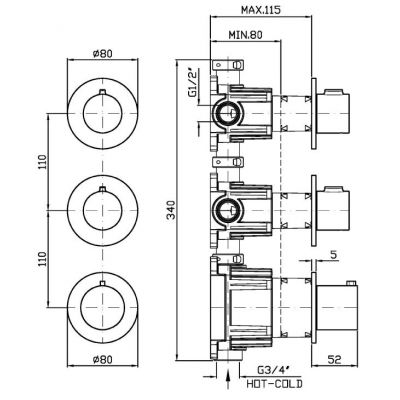 Zucchetti Pan S bateria prysznicowa podtynkowa z termostatem nikiel szczotkowany ZPA802.C3