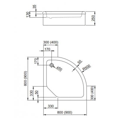 Aquaform Standard brodzik półokrągły 80 cm 200-18503