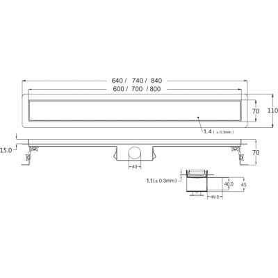 Bravat Line Steel odpływ liniowy 80 cm LINESTEELDRAIN80