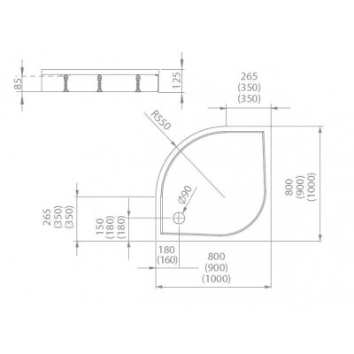 Brodzik półokrągły 90 cm Radaway Paros A MBA9090-03-1