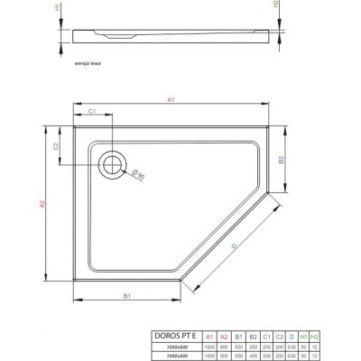 Radaway Doros PT E brodzik pięciokątny 100x80 cm biały SDRPT1080-01-04SL